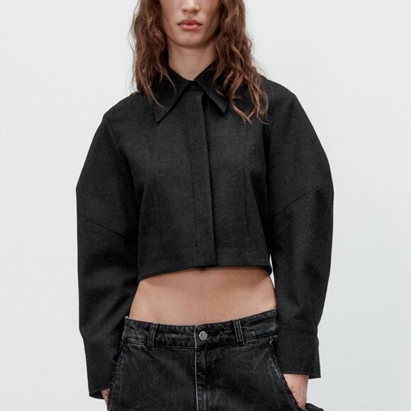ZARA CROPPED SHIRT JACKET NEW - Picture 2 of 8